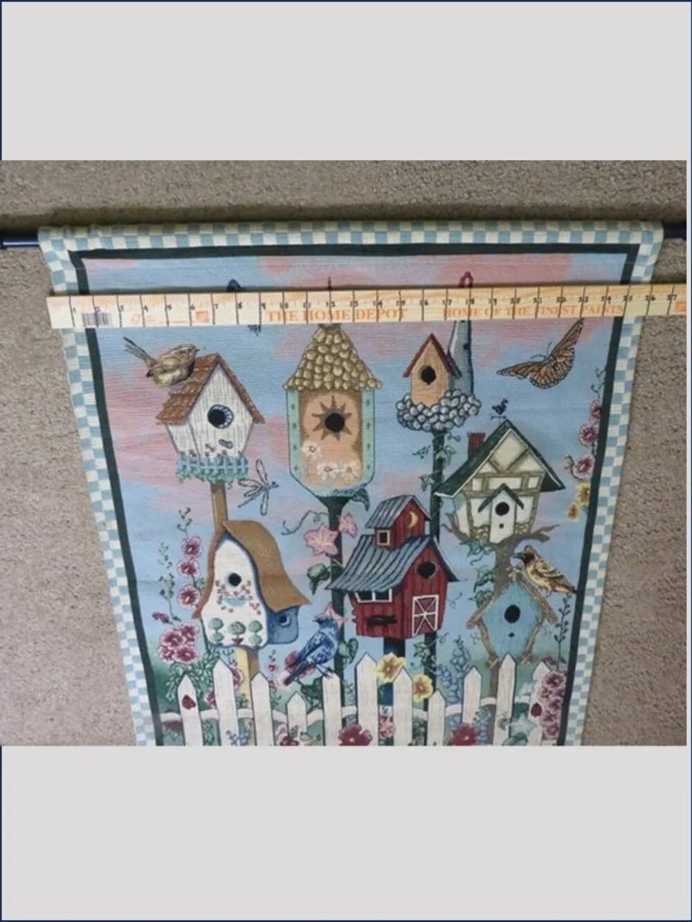 Vintage Birdhouse Woven Wall Tapestry Hanging Pole Included cottagecore 33